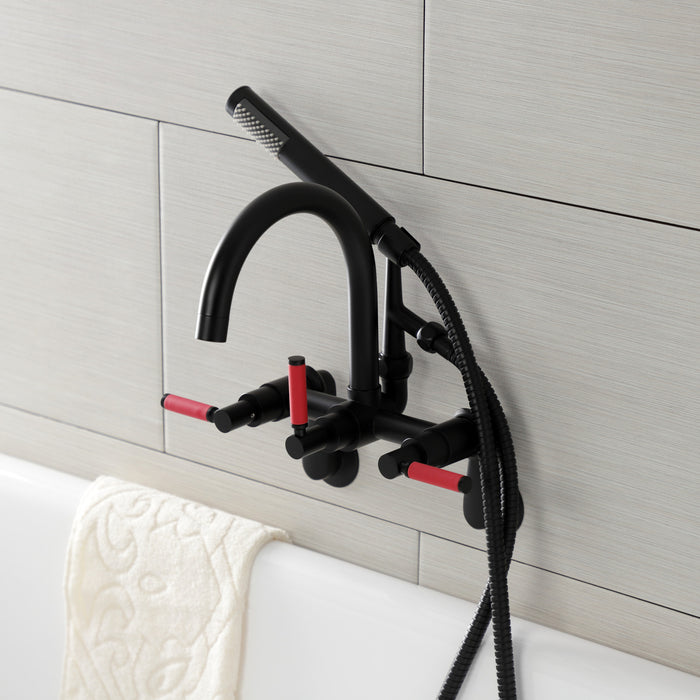 Kingston Sona AE8150DKL - Kaiser Three-Handle 2-Hole Tub Wall Mount Clawfoot Tub Faucet with Hand Shower, Matte Black
