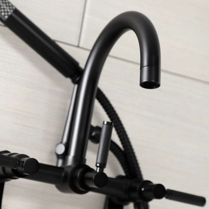 Kingston Sona AE8150DKL - Kaiser Three-Handle 2-Hole Tub Wall Mount Clawfoot Tub Faucet with Hand Shower, Matte Black