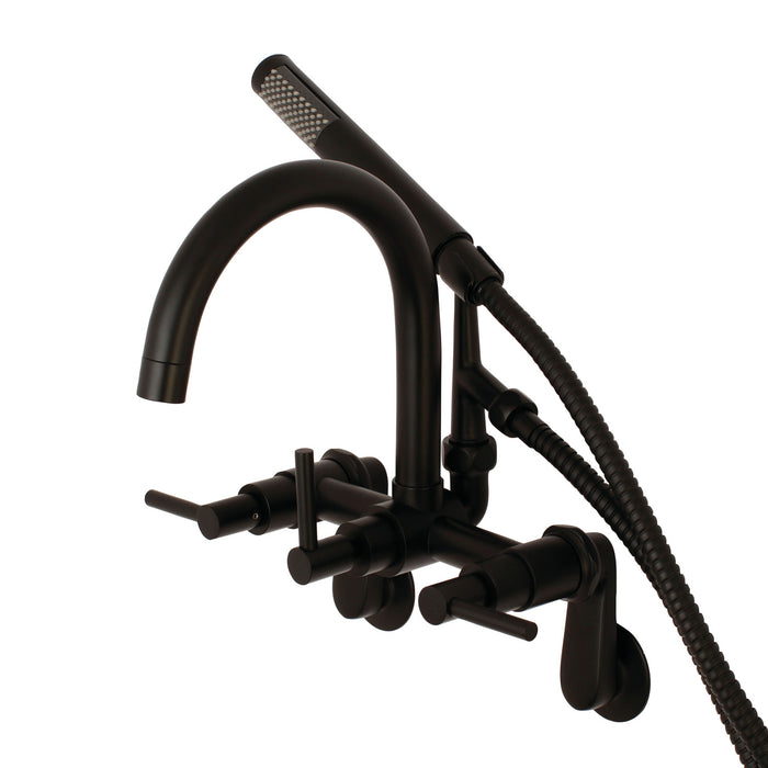 Kingston Sona AE8150DL - Concord Three-Handle 2-Hole Tub Wall Mount Clawfoot Tub Faucet with Hand Shower, Matte Black