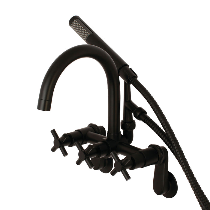 Kingston Sona AE8150DX - Concord Three-Handle 2-Hole Tub Wall Mount Clawfoot Tub Faucet with Hand Shower, Matte Black