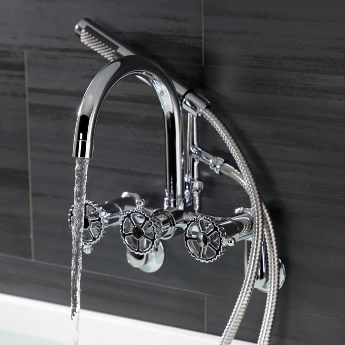 Kingston Sona AE8151CG - Fuller Three-Handle 2-Hole Tub Wall Mount Clawfoot Tub Faucet with Hand Shower, Polished Chrome