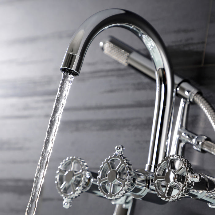 Kingston Sona AE8151CG - Fuller Three-Handle 2-Hole Tub Wall Mount Clawfoot Tub Faucet with Hand Shower, Polished Chrome