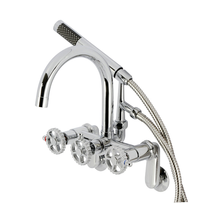 Kingston Sona AE8151CG - Fuller Three-Handle 2-Hole Tub Wall Mount Clawfoot Tub Faucet with Hand Shower, Polished Chrome