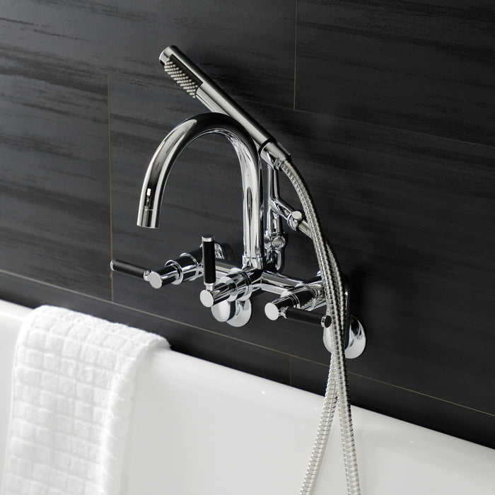 Kingston Sona AE8151DKL - Kaiser Three-Handle 2-Hole Tub Wall Mount Clawfoot Tub Faucet with Hand Shower, Polished Chrome