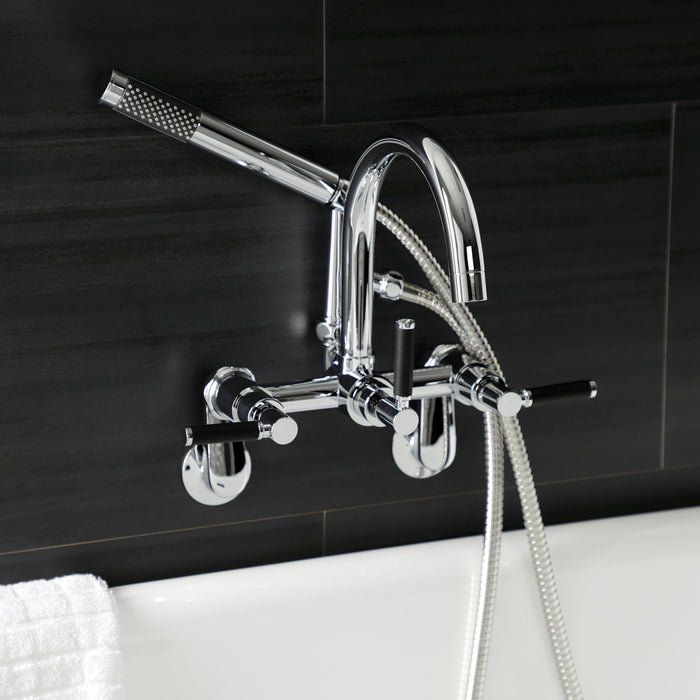 Kingston Sona AE8151DKL - Kaiser Three-Handle 2-Hole Tub Wall Mount Clawfoot Tub Faucet with Hand Shower, Polished Chrome