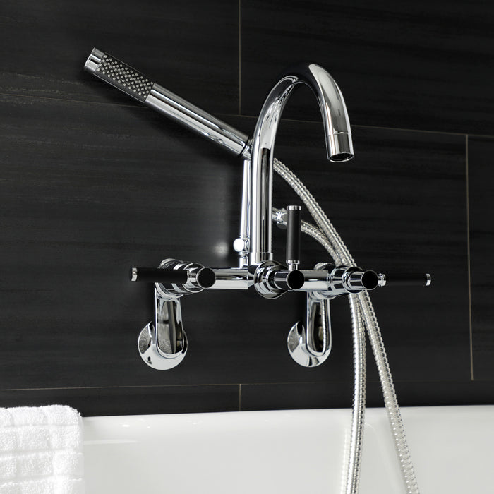 Kingston Sona AE8151DKL - Kaiser Three-Handle 2-Hole Tub Wall Mount Clawfoot Tub Faucet with Hand Shower, Polished Chrome