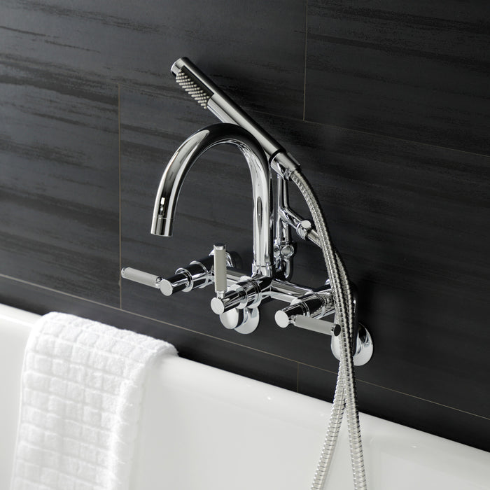 Kingston Sona AE8151DKL - Kaiser Three-Handle 2-Hole Tub Wall Mount Clawfoot Tub Faucet with Hand Shower, Polished Chrome