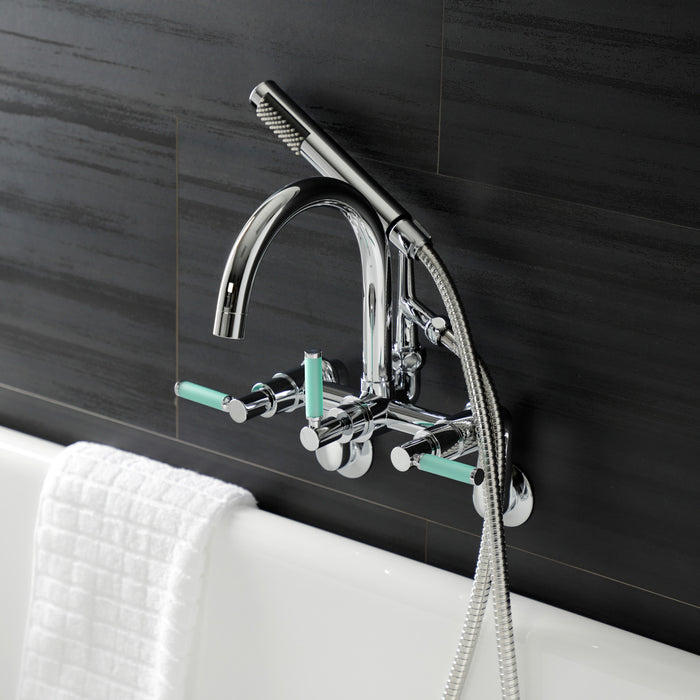 Kingston Sona AE8151DKL - Kaiser Three-Handle 2-Hole Tub Wall Mount Clawfoot Tub Faucet with Hand Shower, Polished Chrome