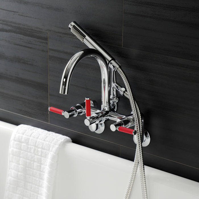 Kingston Sona AE8151DKL - Kaiser Three-Handle 2-Hole Tub Wall Mount Clawfoot Tub Faucet with Hand Shower, Polished Chrome