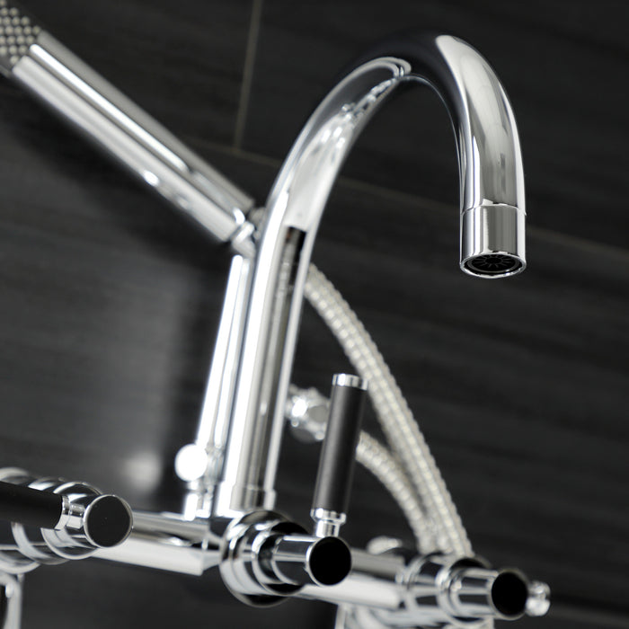 Kingston Sona AE8151DKL - Kaiser Three-Handle 2-Hole Tub Wall Mount Clawfoot Tub Faucet with Hand Shower, Polished Chrome