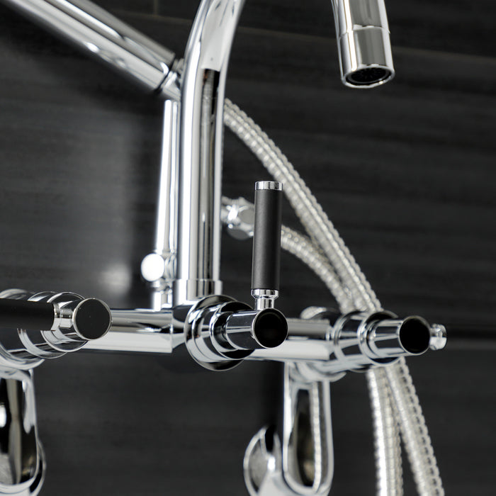 Kingston Sona AE8151DKL - Kaiser Three-Handle 2-Hole Tub Wall Mount Clawfoot Tub Faucet with Hand Shower, Polished Chrome