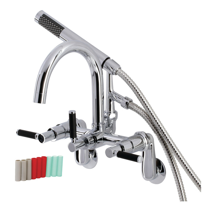 Kingston Sona AE8151DKL - Kaiser Three-Handle 2-Hole Tub Wall Mount Clawfoot Tub Faucet with Hand Shower, Polished Chrome