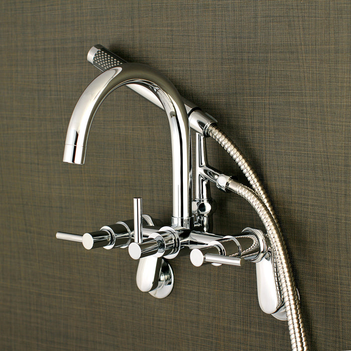 Kingston Sona AE8151DL - Concord Three-Handle 2-Hole Tub Wall Mount Clawfoot Tub Faucet with Hand Shower, Polished Chrome