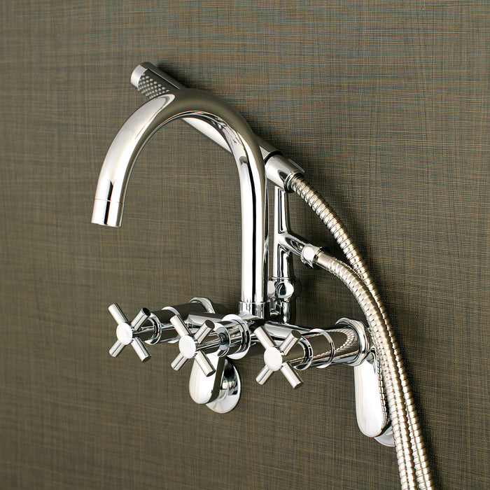 Kingston Sona AE8151DX - Concord Three-Handle 2-Hole Tub Wall Mount Clawfoot Tub Faucet with Hand Shower, Polished Chrome