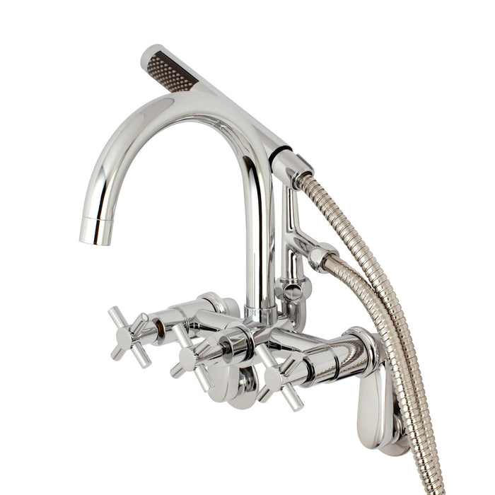 Kingston Sona AE8151DX - Concord Three-Handle 2-Hole Tub Wall Mount Clawfoot Tub Faucet with Hand Shower, Polished Chrome