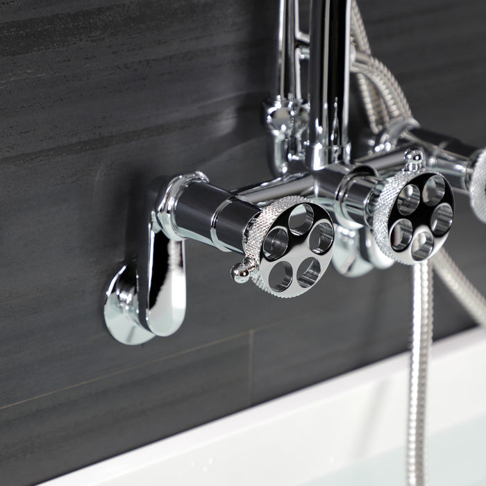Kingston Sona AE8151RKX - Webb Three-Handle 2-Hole Adjustable Wall Mount Clawfoot Tub Faucet with Knurled Handle and Hand Shower, Polished Chrome