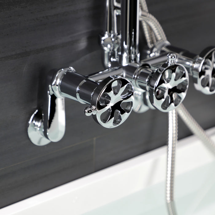 Kingston Sona AE8151RX - Belknap Three-Handle 2-Hole Tub Wall Mount Clawfoot Tub Faucet with Hand Shower, Polished Chrome