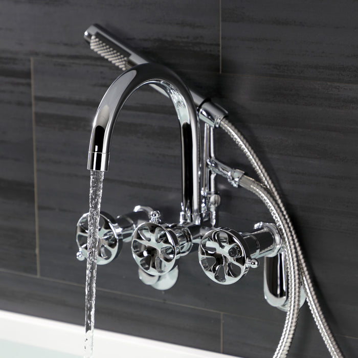 Kingston Sona AE8151RX - Belknap Three-Handle 2-Hole Tub Wall Mount Clawfoot Tub Faucet with Hand Shower, Polished Chrome