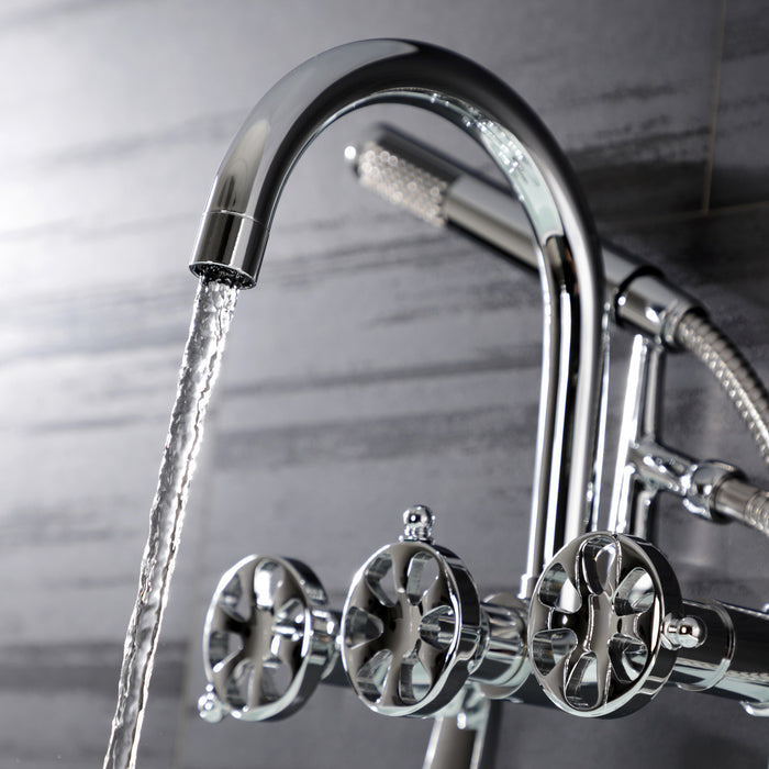 Kingston Sona AE8151RX - Belknap Three-Handle 2-Hole Tub Wall Mount Clawfoot Tub Faucet with Hand Shower, Polished Chrome