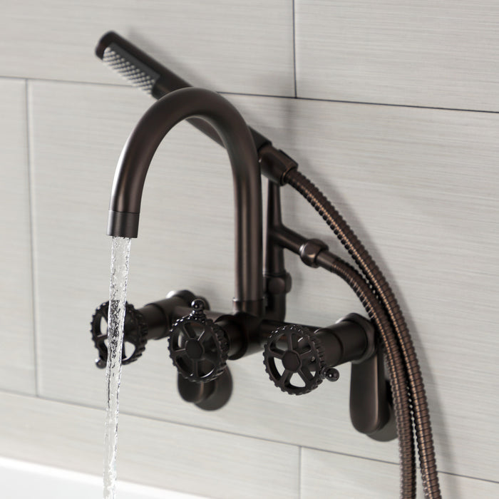 Kingston Sona AE8155CG - Fuller Three-Handle 2-Hole Tub Wall Mount Clawfoot Tub Faucet with Hand Shower, Oil Rubbed Bronze