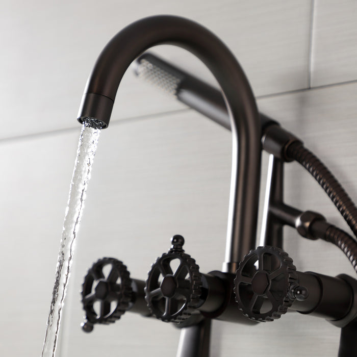 Kingston Sona AE8155CG - Fuller Three-Handle 2-Hole Tub Wall Mount Clawfoot Tub Faucet with Hand Shower, Oil Rubbed Bronze