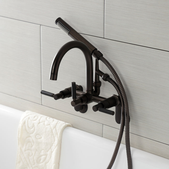 Kingston Sona AE8155DKL - Kaiser Three-Handle 2-Hole Tub Wall Mount Clawfoot Tub Faucet with Hand Shower, Oil Rubbed Bronze