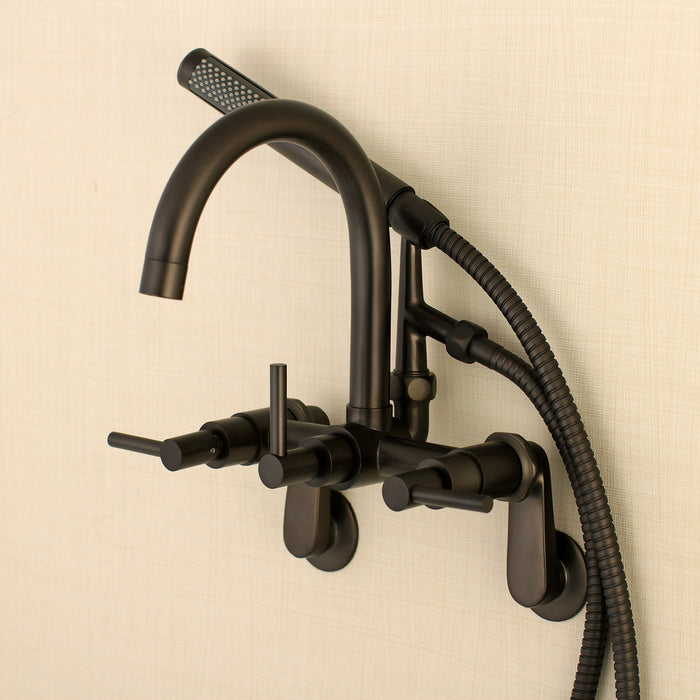 Kingston Sona AE8155DL - Concord Three-Handle 2-Hole Tub Wall Mount Clawfoot Tub Faucet with Hand Shower, Oil Rubbed Bronze