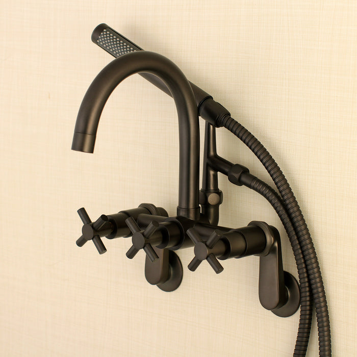 Kingston Sona AE8155DX - Concord Three-Handle 2-Hole Tub Wall Mount Clawfoot Tub Faucet with Hand Shower, Oil Rubbed Bronze