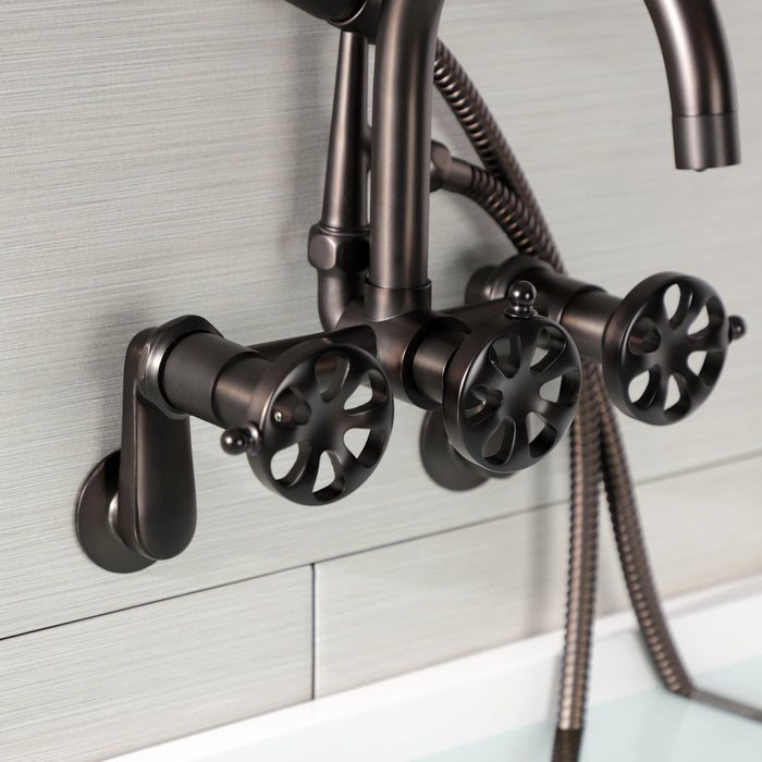 Kingston Sona AE8155RX - Belknap Three-Handle 2-Hole Tub Wall Mount Clawfoot Tub Faucet with Hand Shower, Oil Rubbed Bronze