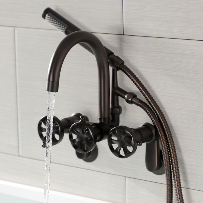 Kingston Sona AE8155RX - Belknap Three-Handle 2-Hole Tub Wall Mount Clawfoot Tub Faucet with Hand Shower, Oil Rubbed Bronze