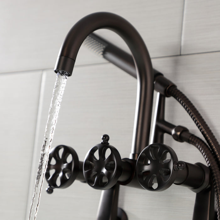 Kingston Sona AE8155RX - Belknap Three-Handle 2-Hole Tub Wall Mount Clawfoot Tub Faucet with Hand Shower, Oil Rubbed Bronze