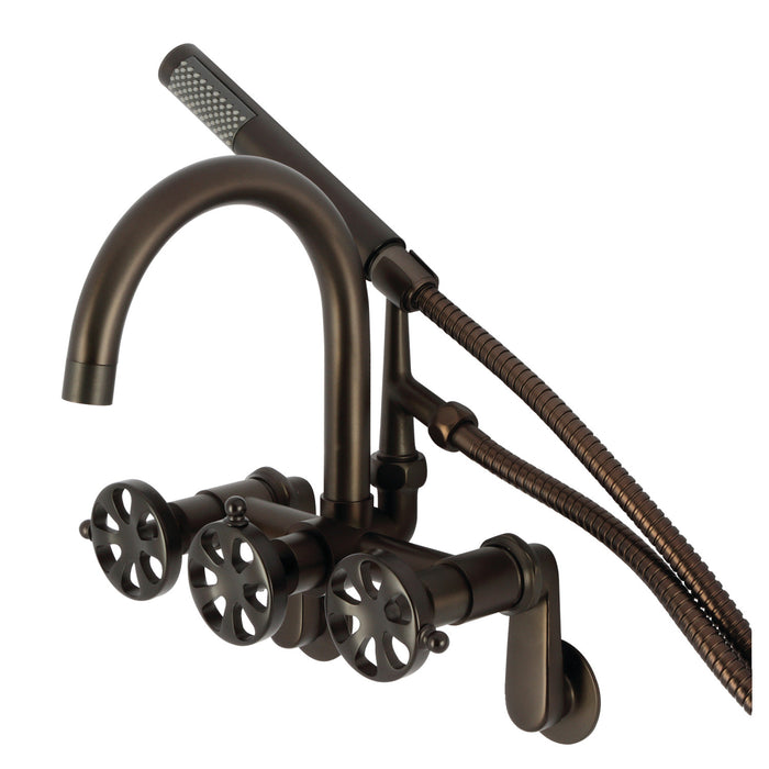 Kingston Sona AE8155RX - Belknap Three-Handle 2-Hole Tub Wall Mount Clawfoot Tub Faucet with Hand Shower, Oil Rubbed Bronze