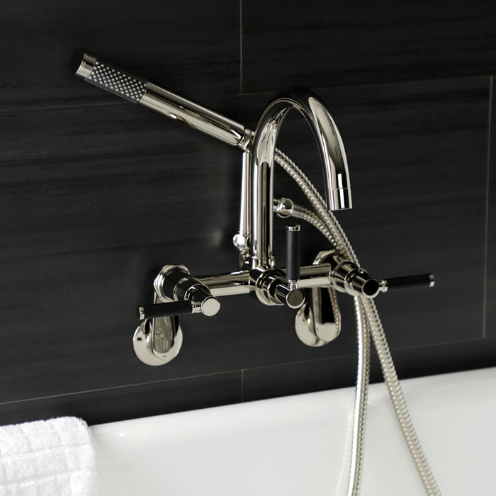 Kingston Sona AE8156DKL - Kaiser Three-Handle 2-Hole Tub Wall Mount Clawfoot Tub Faucet with Hand Shower, Polished Nickel