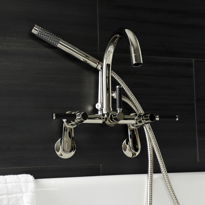 Kingston Sona AE8156DKL - Kaiser Three-Handle 2-Hole Tub Wall Mount Clawfoot Tub Faucet with Hand Shower, Polished Nickel