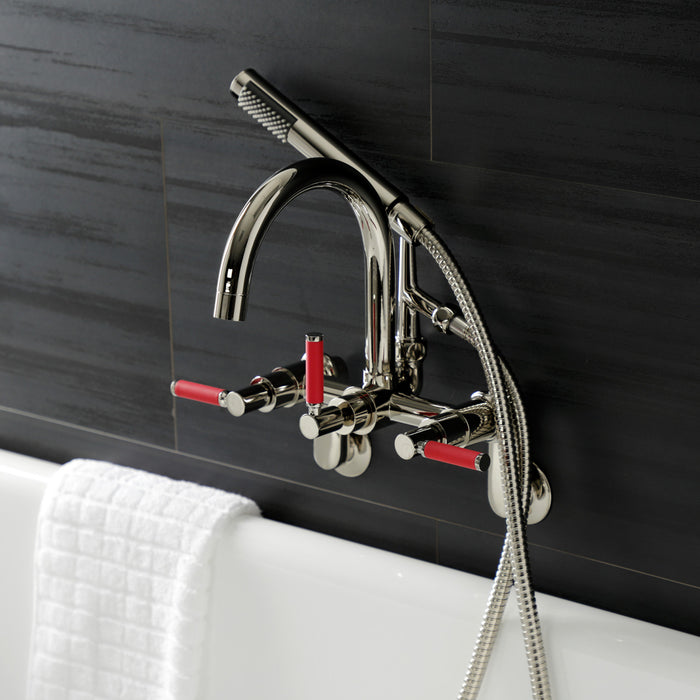 Kingston Sona AE8156DKL - Kaiser Three-Handle 2-Hole Tub Wall Mount Clawfoot Tub Faucet with Hand Shower, Polished Nickel