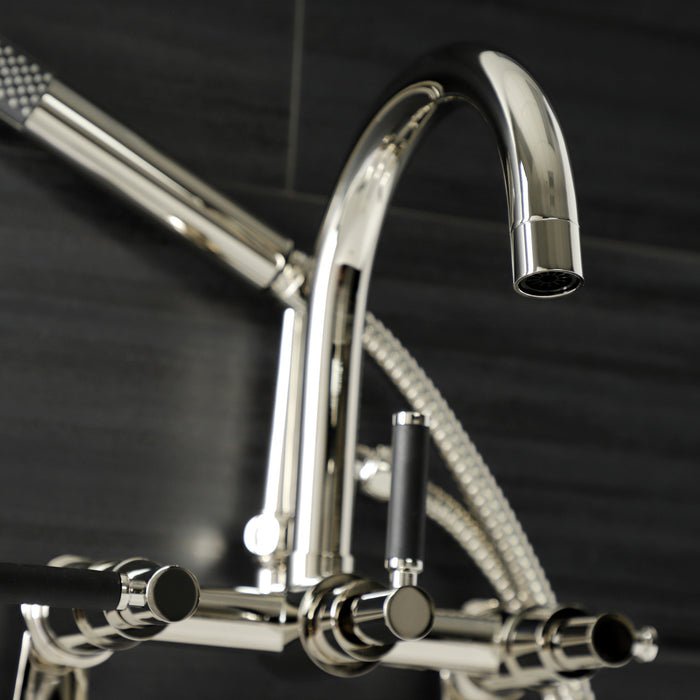 Kingston Sona AE8156DKL - Kaiser Three-Handle 2-Hole Tub Wall Mount Clawfoot Tub Faucet with Hand Shower, Polished Nickel