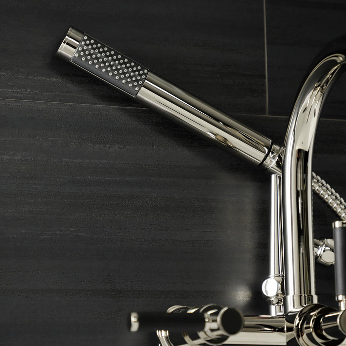 Kingston Sona AE8156DKL - Kaiser Three-Handle 2-Hole Tub Wall Mount Clawfoot Tub Faucet with Hand Shower, Polished Nickel