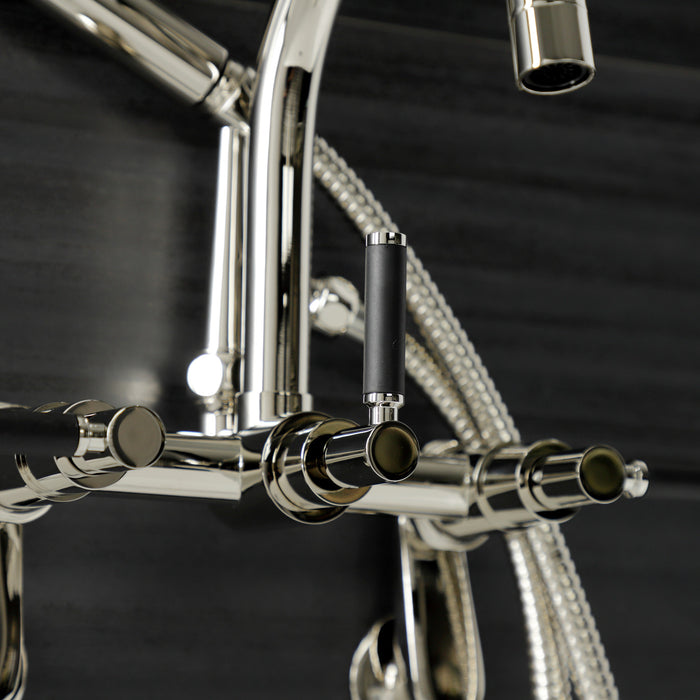 Kingston Sona AE8156DKL - Kaiser Three-Handle 2-Hole Tub Wall Mount Clawfoot Tub Faucet with Hand Shower, Polished Nickel