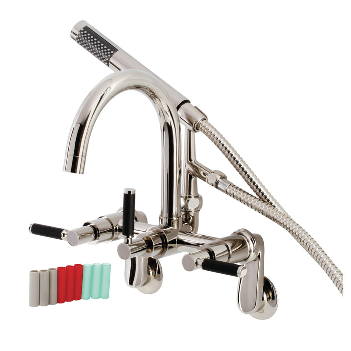 Kingston Sona AE8156DKL - Kaiser Three-Handle 2-Hole Tub Wall Mount Clawfoot Tub Faucet with Hand Shower, Polished Nickel