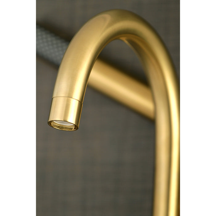 Kingston Sona AE8157DL - Concord Three-Handle 2-Hole Tub Wall Mount Clawfoot Tub Faucet with Hand Shower, Brushed Brass