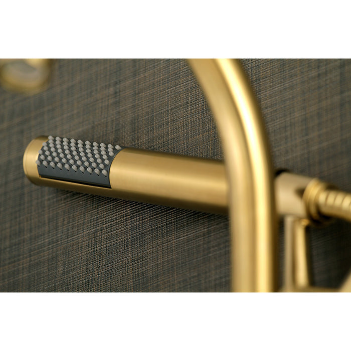 Kingston Sona AE8157DL - Concord Three-Handle 2-Hole Tub Wall Mount Clawfoot Tub Faucet with Hand Shower, Brushed Brass