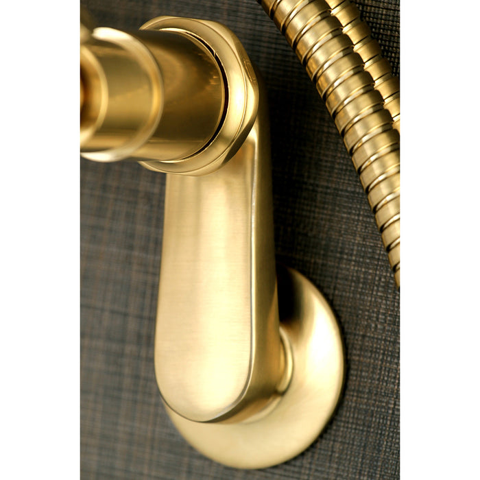 Kingston Sona AE8157DL - Concord Three-Handle 2-Hole Tub Wall Mount Clawfoot Tub Faucet with Hand Shower, Brushed Brass