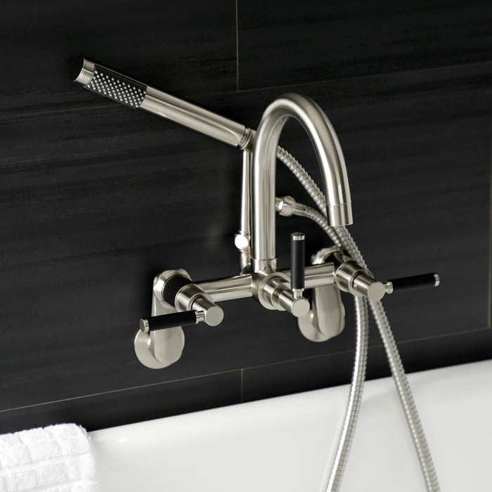 Kingston Sona AE8158DKL - Kaiser Three-Handle 2-Hole Tub Wall Mount Clawfoot Tub Faucet with Hand Shower, Brushed Nickel