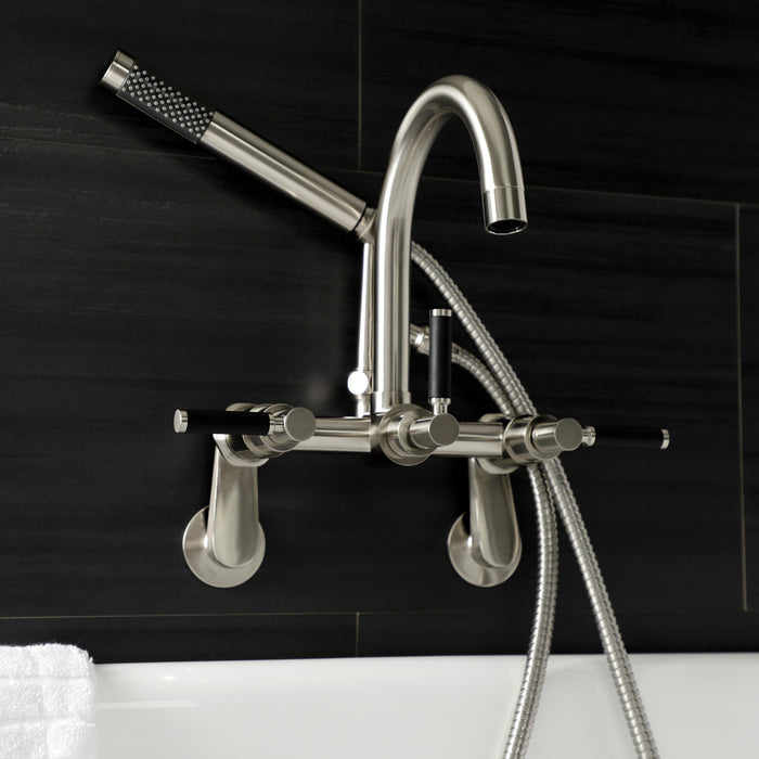Kingston Sona AE8158DKL - Kaiser Three-Handle 2-Hole Tub Wall Mount Clawfoot Tub Faucet with Hand Shower, Brushed Nickel