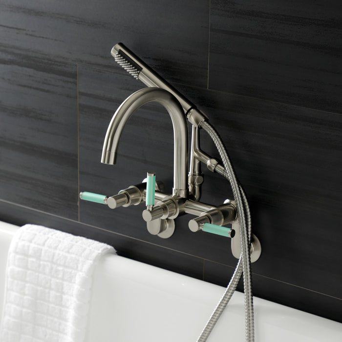 Kingston Sona AE8158DKL - Kaiser Three-Handle 2-Hole Tub Wall Mount Clawfoot Tub Faucet with Hand Shower, Brushed Nickel
