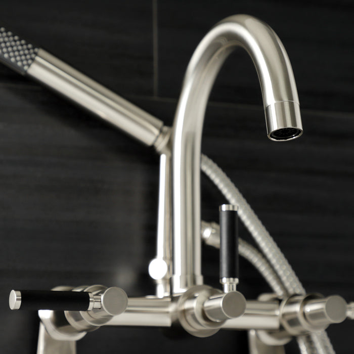 Kingston Sona AE8158DKL - Kaiser Three-Handle 2-Hole Tub Wall Mount Clawfoot Tub Faucet with Hand Shower, Brushed Nickel
