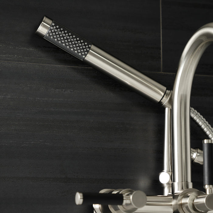 Kingston Sona AE8158DKL - Kaiser Three-Handle 2-Hole Tub Wall Mount Clawfoot Tub Faucet with Hand Shower, Brushed Nickel