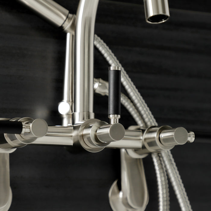 Kingston Sona AE8158DKL - Kaiser Three-Handle 2-Hole Tub Wall Mount Clawfoot Tub Faucet with Hand Shower, Brushed Nickel