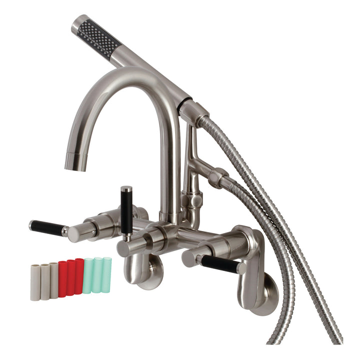 Kingston Sona AE8158DKL - Kaiser Three-Handle 2-Hole Tub Wall Mount Clawfoot Tub Faucet with Hand Shower, Brushed Nickel