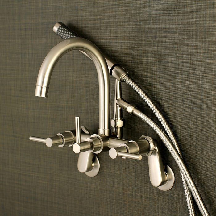 Kingston Sona AE8158DL - Concord Three-Handle 2-Hole Tub Wall Mount Clawfoot Tub Faucet with Hand Shower, Brushed Nickel